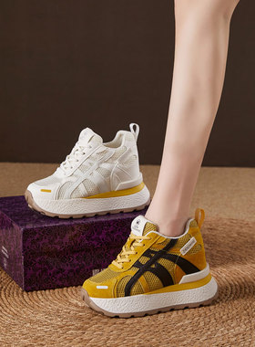 震地王12cm厚底内增高休闲女鞋2025夏季百搭小个子透气网面阿甘鞋