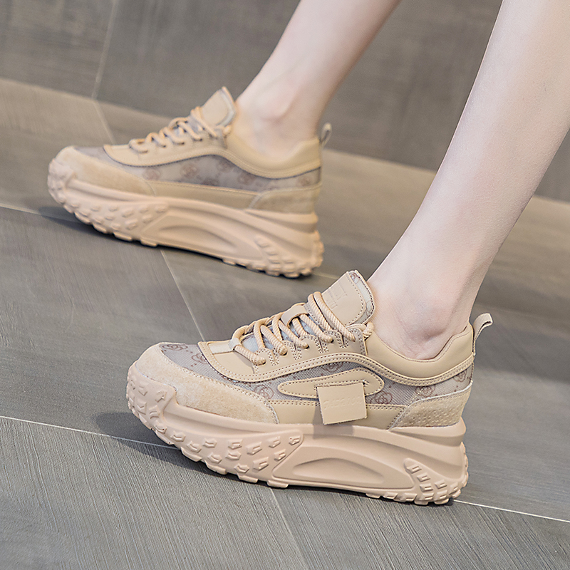 老爹鞋特殊网面女2024秋季新款休闲鞋法式圆头厚底增高休闲运动鞋