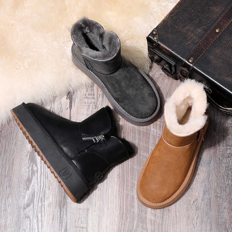 羊皮毛一体真皮短筒雪地靴女厚底2025冬季防水加厚保暖棉鞋棉靴