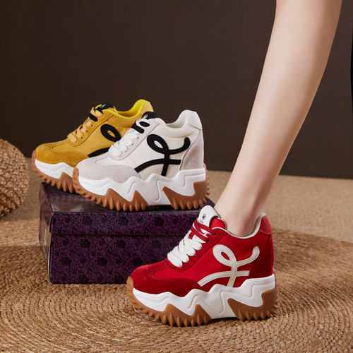 震地王厚底内增高12cm德训老爹鞋女2025春夏百搭运动休闲阿甘鞋潮