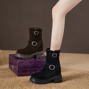 内增高12cm小个子厚底马丁靴女增高 新款 震地王真皮女鞋 2025秋冬季
