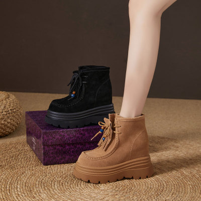 震地王厚底内增高12CM英伦风小个子马丁靴2025秋季真皮时尚短靴