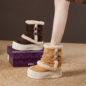 震地王厚底内增高12cm雪地靴女2025冬季 短靴 时尚 新款 加绒保暖棉鞋