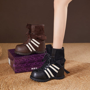 震地王马丁靴女2025秋冬新款12CM厚底内增高女靴子德训机车短靴潮