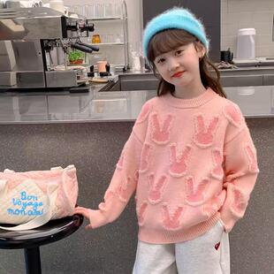 女童毛衣洋气2026春秋新款女孩时髦上衣中大童时髦加厚针织打底衫