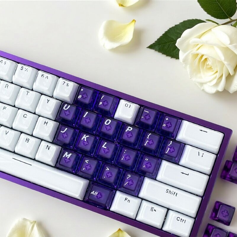 白紫色渐变透明水晶键帽机械键盘笔记本电脑通用136键帽