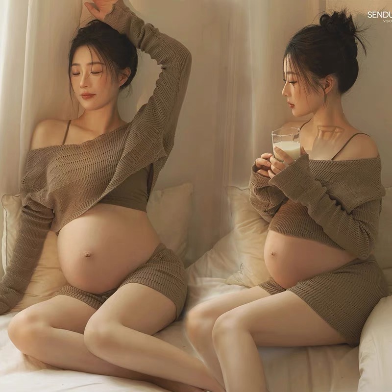 卡其色孕妇简约摄影写真针织