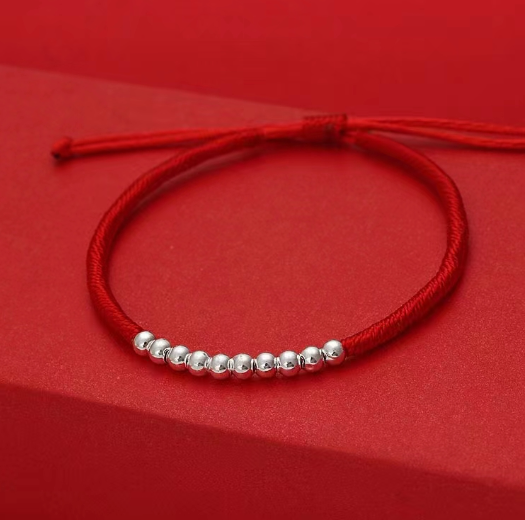 【安雪姐新年红】S990十全十美本命年红绳转运珠手绳足银编织