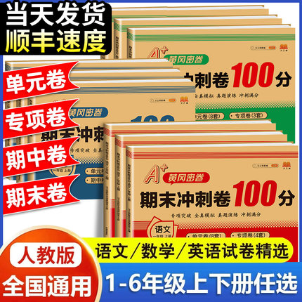 一年级下册试卷二年级三四五六年级人教版100分单元测试卷全套语文数学英语小学黄冈专项同步真题单元卷尖子生密卷期末冲刺一百分