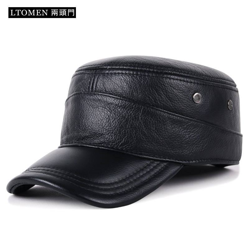 秋冬季男士保暖鸭舌帽真皮帽子