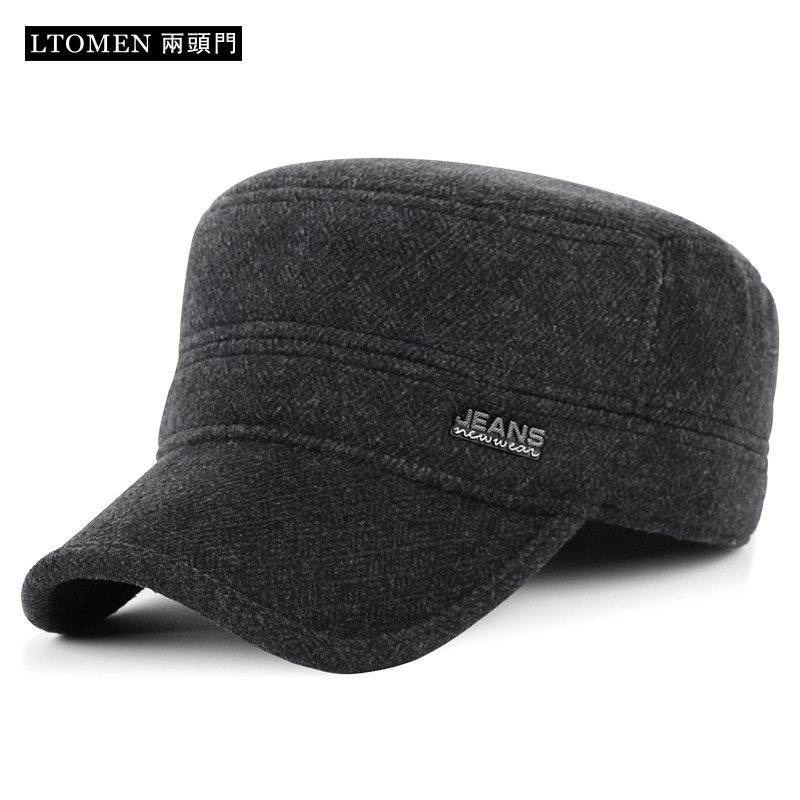 中老年户外平顶帽加厚保暖护耳