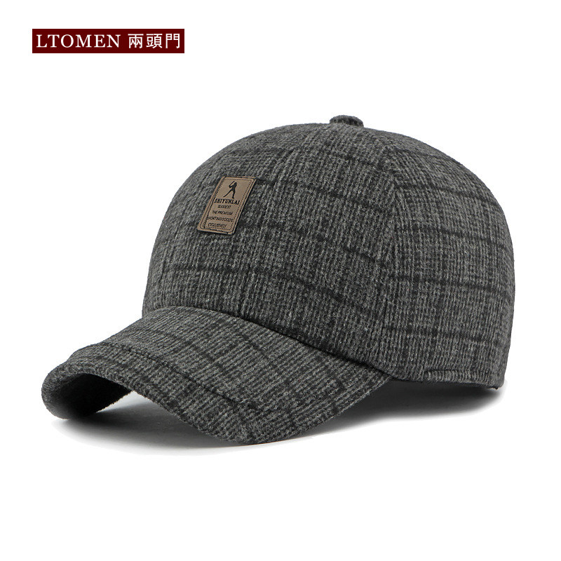 两头门棒球帽出游休闲男秋冬毛呢