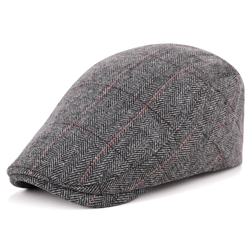 新款男士时尚英伦风条纹毛呢帽子