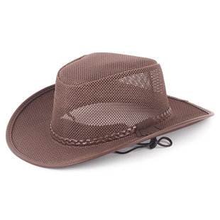 两头门牛仔帽夏季男大沿防晒遮阳帽子户外休闲出游凉帽网子骑马帽