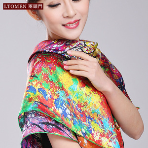 两头门 100%桑蚕丝大方巾纯真丝丝巾中国风丝绸缎围巾披肩礼盒装