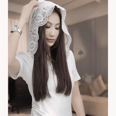 纯欲风漂亮连帽蕾丝短袖t恤女2025新款显瘦叠穿半袖纯色帽衫上衣