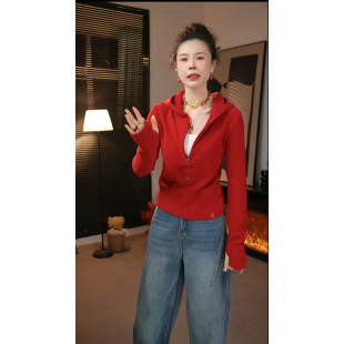 本命年红色双面德绒保暖连帽卫衣女2025冬季 锁温发热打底上衣 新款
