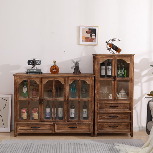 实木餐边柜客厅展示柜不需安装