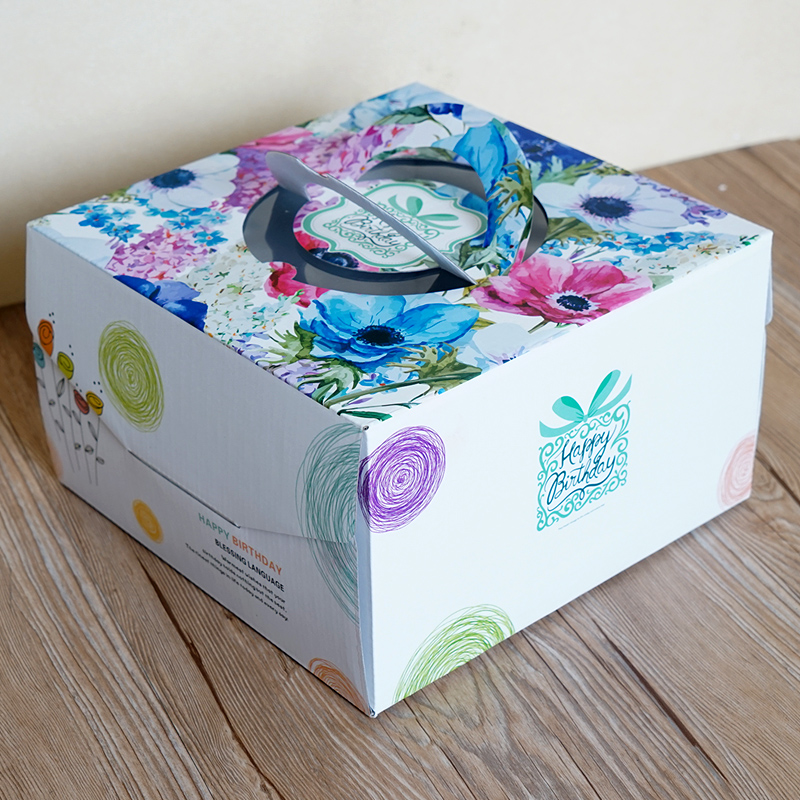 8寸生日蛋糕包装盒6寸10寸12寸一体式手提蛋糕盒芝士西点包装盒子