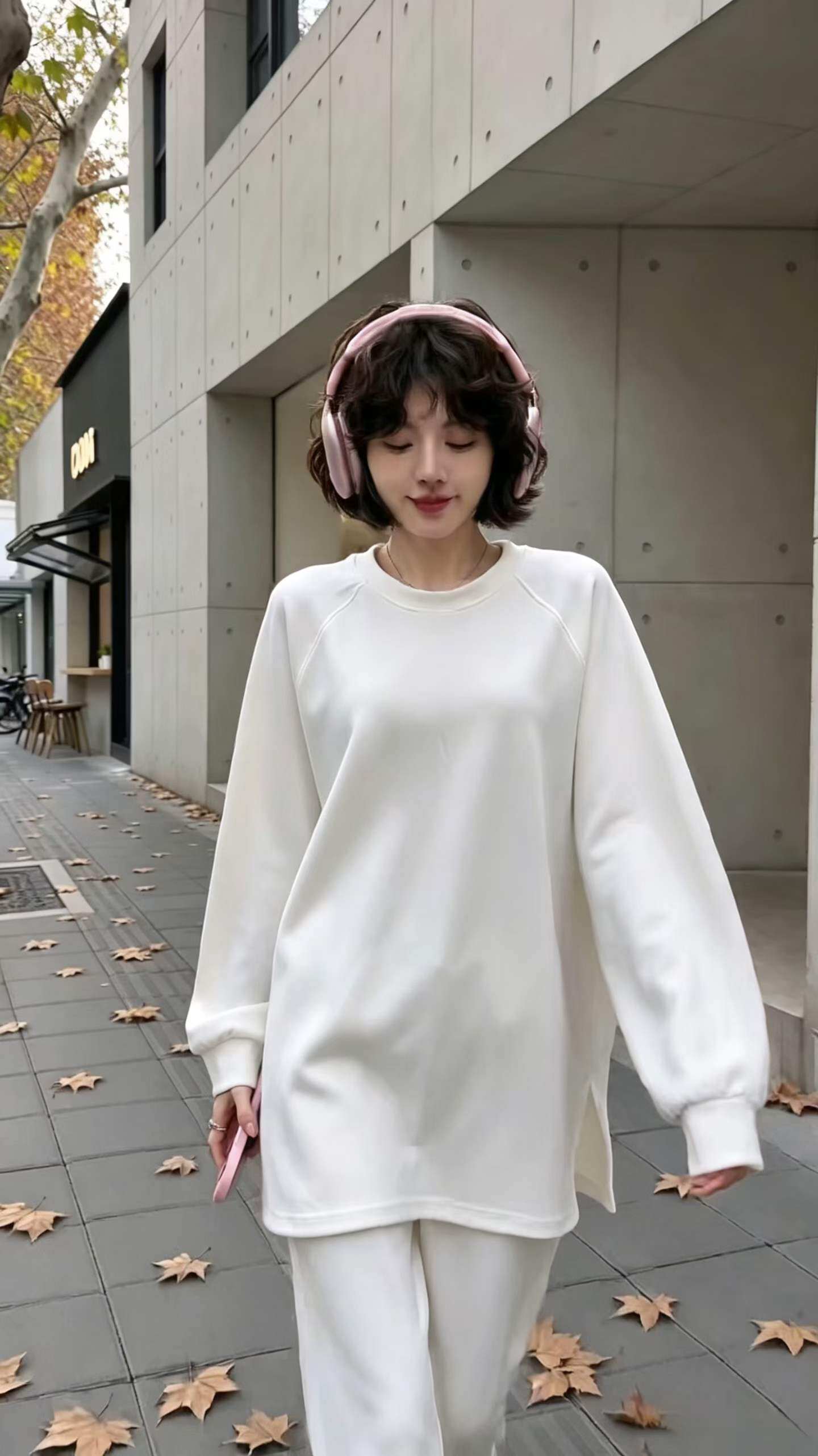 圆领插肩长袖卫衣女中长款开叉宽松遮臀上衣休闲百搭套头衫266449