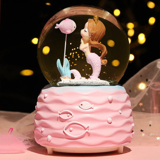 美人鱼公主水晶球跳舞女孩音乐盒雪花梦幻八音盒儿童女生生日礼物