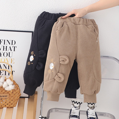 儿童三层夹棉裤外穿加绒加厚裤子男童冬季保暖裤大童北方一条过冬