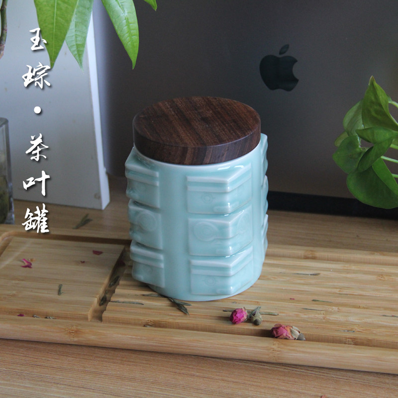 良渚玉琮茶叶罐高级感龙泉青瓷密封茶叶储茶罐茶仓杭州文创伴手礼