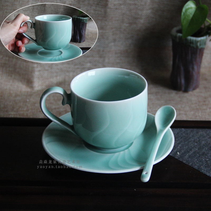 大容量咖啡杯女士个人专用龙泉青瓷高档精致美式咖啡杯碟套装礼盒