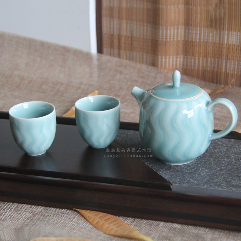 一壶两杯二人茶具泡茶专用龙泉青瓷办公室一人饮功夫茶壶茶杯礼盒