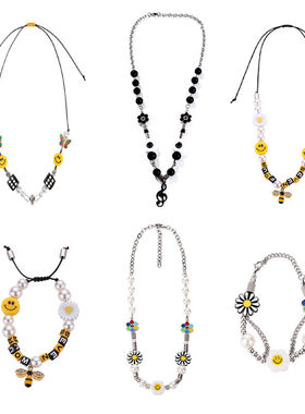 玩物制造 EVAE反战项链潮流男女雏菊笑脸毛衣链嘻哈朋克音符挂坠