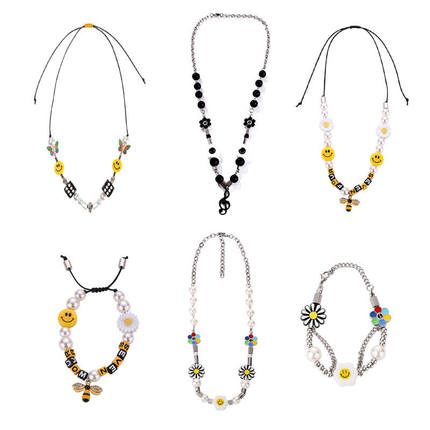 玩物制造 EVAE反战项链潮流男女雏菊笑脸毛衣链嘻哈朋克音符挂坠