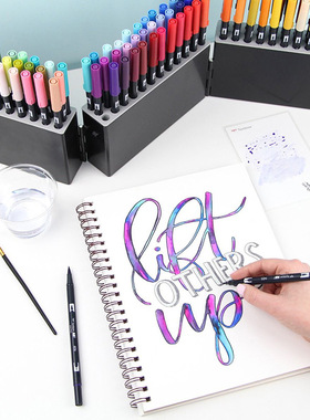 日本进口TOMBOW蜻蜓软头水彩笔尼龙双头粗细两用108色套装ABT