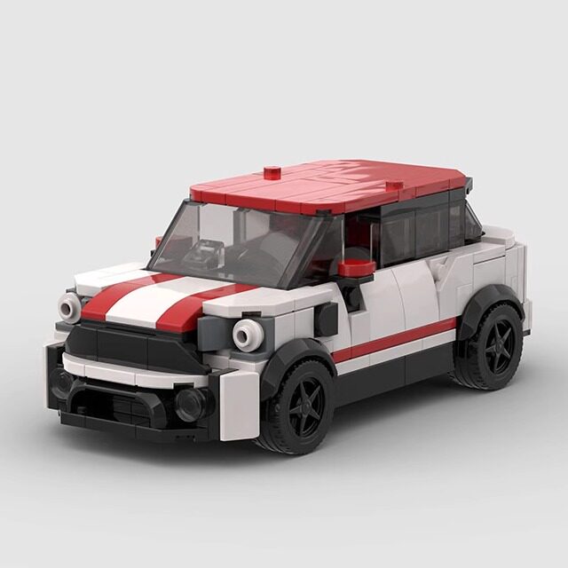 奔驰mini cooper汽车模型跑车积木moc8格人仔小颗粒拼装儿童玩具