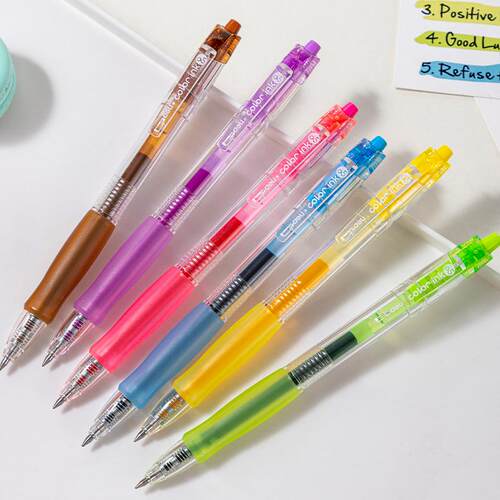 得力彩色中性笔做笔记专用高颜值顺滑学生初中生专用绿色按动笔