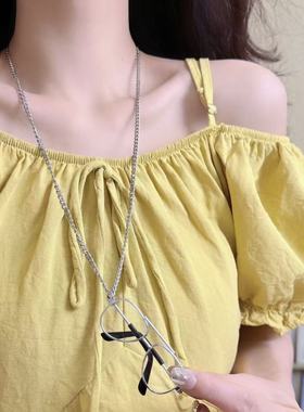 透明眼镜造型吊坠长款项链女小众设计感时尚简约百搭锁骨链毛衣链