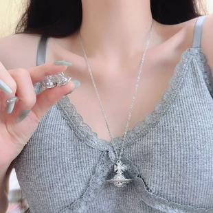 彩虹星月土星彩钻orb飞碟镶钻耳环项链小众高级感立体耳饰锁骨链