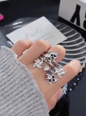 甜酷风滴釉风车三层个性高级感锆石戒指女时尚个性食指戒指环潮