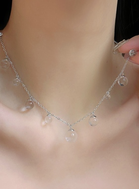 小红书同款透明露珠吊坠项链简约百搭轻奢高级感冷淡风气质锁骨链