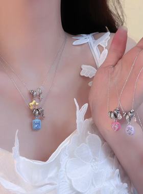 彩色滴油多巴胺巧克力豆爱心星星吊坠项链小众设计甜美百搭锁骨链