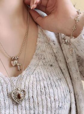 暗金色爱心十字架项链手链女小众秋冬时尚轻奢高级百搭锁骨链手饰