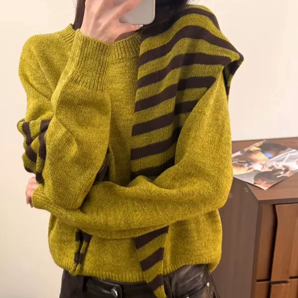 针织衫两件套女2025秋季新款韩版宽松显瘦圆领套头毛衣女百搭上衣