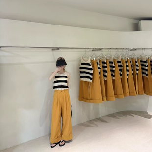 2025超火条纹背心针织吊带复古法式 甜美挂脖修身 显瘦上衣女夏季