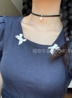 复古少女choker简约黑色锁骨链夏韩国珍珠吊坠项圈短颈链原创饰品