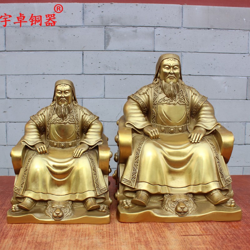宇卓铜器纯铜成吉思汗坐像摆件蒙古族特色装饰品摆台家用厅摆件
