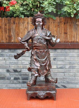 宇卓铜器纯铜关公黄铜关羽方座横刀武财神人物铜像公司工艺品摆件