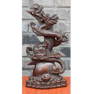 宇卓铜器 纯铜月亮龙 黄铜龙 升龙 望月龙铜钱元宝工艺品桌面摆件
