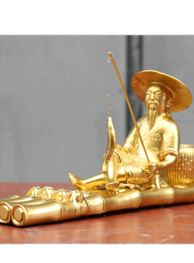 姜太公钓鱼贴金工艺品铜像