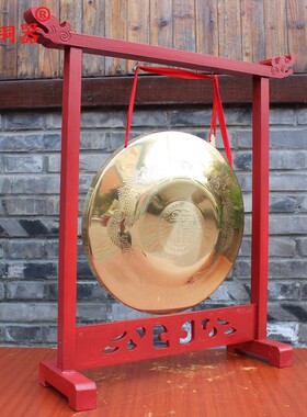 宇卓铜器 纯铜锣黄铜锣带架子锣福字锣二龙戏珠过年敲锣工艺品