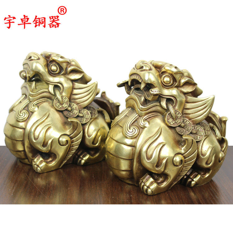 宇卓铜器 纯铜貔貅黄铜貔貅工艺品摆件铜咬如意元宝貔貅