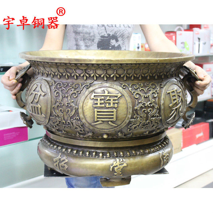 宇卓铜器纯铜聚宝盆黄铜聚宝盆龙纹聚宝盆家居装饰工艺品摆件